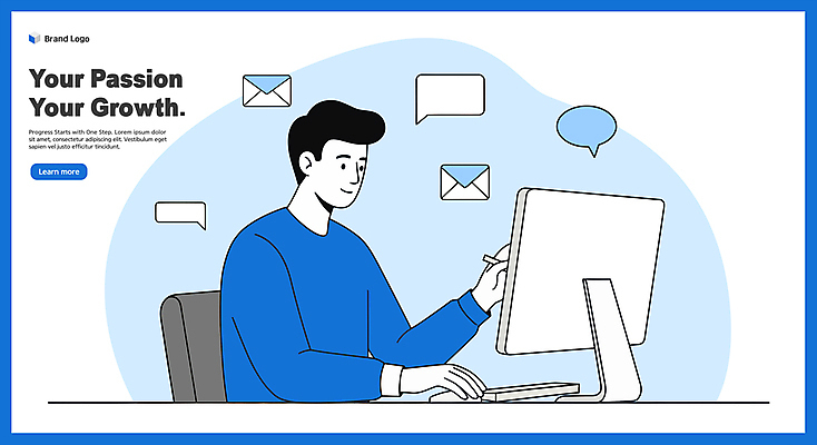 남자 말풍선 일러스트 커뮤니케이션 한명 상반신 성인 파란색 노트북 컴퓨터 업무 직장인 이메일 집중 메신저 성인남자한명만 국내일러스트 AI파일 직업 1 컬러 컨셉 사람 전자제품 작업 남자한명만 성인남자만 파일형식 벡터