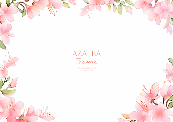 PSD 분홍색 잎 일러스트 수채화 사람없음 진달래 꽃프레임 카피스페이스 국내일러스트 식물 꽃 컬러 프레임 공백 파일형식