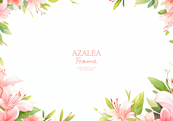 PSD 분홍색 잎 일러스트 수채화 사람없음 진달래 꽃프레임 카피스페이스 국내일러스트 식물 꽃 컬러 프레임 공백 파일형식
