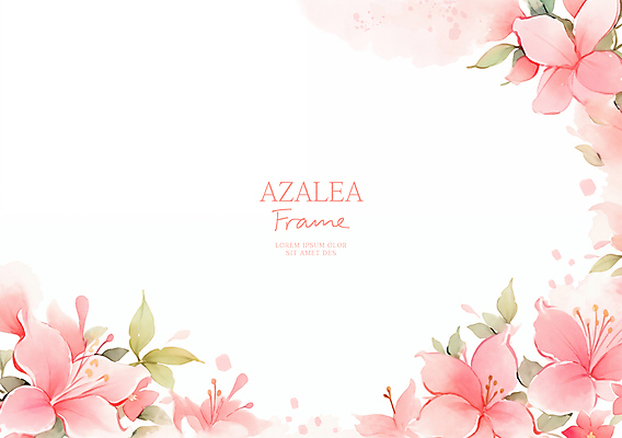 PSD 분홍색 잎 일러스트 수채화 사람없음 진달래 꽃프레임 카피스페이스 국내일러스트 식물 꽃 컬러 프레임 공백 파일형식