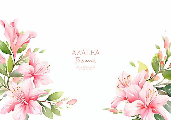 PSD 분홍색 잎 일러스트 수채화 사람없음 진달래 꽃프레임 카피스페이스 국내일러스트 식물 꽃 컬러 프레임 공백 파일형식