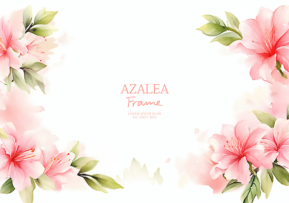 PSD 분홍색 잎 일러스트 수채화 사람없음 진달래 꽃프레임 카피스페이스 국내일러스트 식물 꽃 컬러 프레임 공백 파일형식