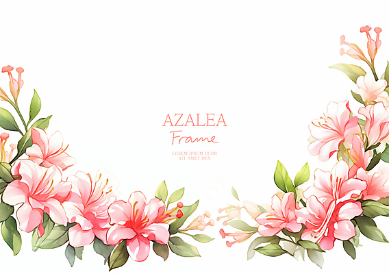 PSD 분홍색 잎 일러스트 수채화 사람없음 진달래 꽃프레임 카피스페이스 국내일러스트 식물 꽃 컬러 프레임 공백 파일형식