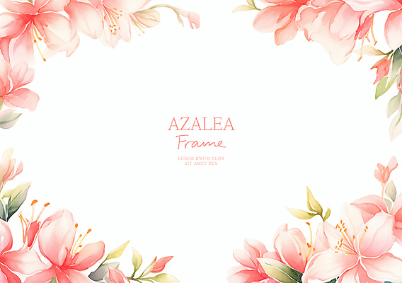 PSD 분홍색 잎 일러스트 수채화 사람없음 진달래 꽃프레임 카피스페이스 국내일러스트 식물 꽃 컬러 프레임 공백 파일형식