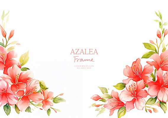 PSD 분홍색 잎 일러스트 수채화 사람없음 진달래 꽃프레임 카피스페이스 국내일러스트 식물 꽃 컬러 프레임 공백 파일형식