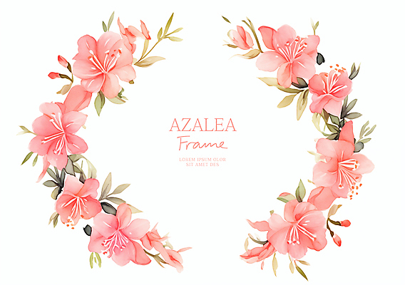 PSD 분홍색 잎 일러스트 수채화 사람없음 진달래 꽃프레임 카피스페이스 국내일러스트 식물 꽃 컬러 프레임 공백 파일형식