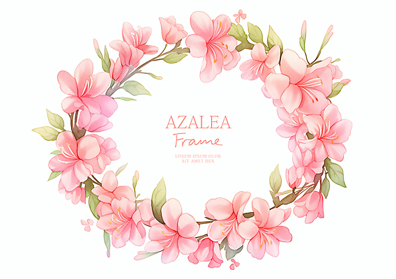 PSD 분홍색 잎 일러스트 수채화 사람없음 진달래 꽃프레임 카피스페이스 국내일러스트 식물 꽃 컬러 프레임 공백 파일형식
