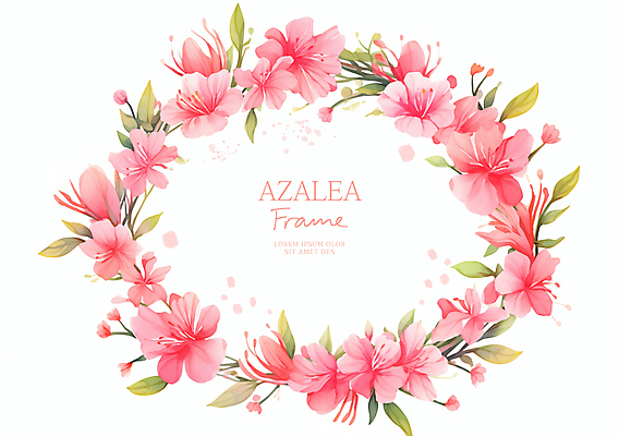 PSD 분홍색 잎 일러스트 수채화 사람없음 진달래 꽃프레임 카피스페이스 국내일러스트 식물 꽃 컬러 프레임 공백 파일형식