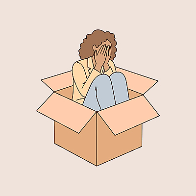 여자 일러스트 스트레스 피곤 한명 성인 상자 눈가림 좌절 불안 고민 웅크림 베이지색 우울감 성인여자한명만 번아웃증후군 국내일러스트 AI파일 1 감정 컬러 컨셉 모션 사람 가림 사회이슈 여자한명만 성인여자만 파일형식 벡터