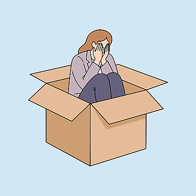 여자 하늘색 일러스트 스트레스 피곤 한명 성인 상자 눈가림 좌절 불안 고민 웅크림 우울감 성인여자한명만 번아웃증후군 국내일러스트 AI파일 1 감정 컨셉 모션 사람 파란색 가림 사회이슈 여자한명만 성인여자만 파일형식 벡터