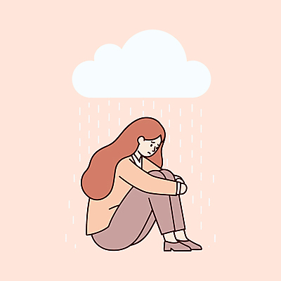 전신 여자 분홍색 일러스트 스트레스 피곤 한명 성인 비 좌절 불안 고민 비구름 웅크림 우울감 성인여자한명만 번아웃증후군 국내일러스트 AI파일 자연요소 1 감정 컬러 컨셉 모션 날씨 사람 사회이슈 먹구름 여자한명만 성인여자만 파일형식 벡터 구름_자연