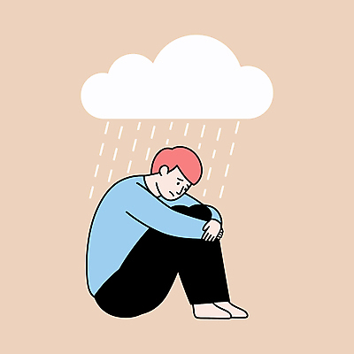 전신 남자 일러스트 스트레스 피곤 한명 성인 비 좌절 불안 고민 비구름 웅크림 베이지색 우울감 성인남자한명만 번아웃증후군 국내일러스트 AI파일 자연요소 1 감정 컬러 컨셉 모션 날씨 사람 사회이슈 먹구름 남자한명만 성인남자만 파일형식 벡터 구름_자연