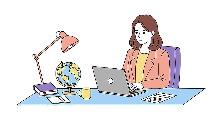 여자 의자 일러스트 직장 한명 미소 상반신 성인 책 노트북 사무실 지구본 머그컵 스탠드 타이핑 업무 비즈니스우먼 책상 문서 성인여자한명만 국내일러스트 AI파일 1 가구 회사 비즈니스 조명 표정 사람 컵 전자제품 작업 직장인 여자한명만 성인여자만 파일형식 벡터