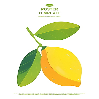PSD 포스터 잎 일러스트 사람없음 여름 레몬 제철과일 국내일러스트 식물 계절 과일 제철 파일형식