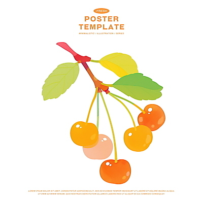 PSD 무료이미지 포스터 잎 일러스트 사람없음 여름 나뭇가지 체리 제철과일 국내일러스트 나무 식물 계절 과일 제철 파일형식
