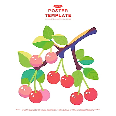 PSD 포스터 잎 일러스트 사람없음 여름 나뭇가지 체리 제철과일 국내일러스트 나무 식물 계절 과일 제철 파일형식