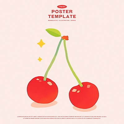 PSD 포스터 분홍색 잎 일러스트 사람없음 여름 반짝임 체리 제철과일 국내일러스트 식물 계절 컬러 과일 모션 제철 파일형식