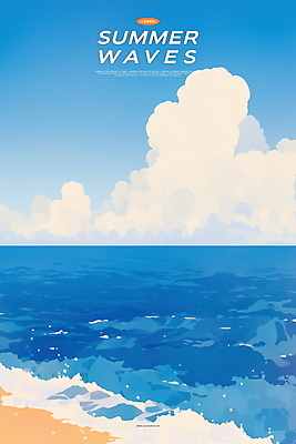 PSD 구름 물결 일러스트 하늘 해변 사람없음 파란색 여름풍경 청량 국내일러스트 자연요소 바다 컬러 풍경 파일형식 여름_계절