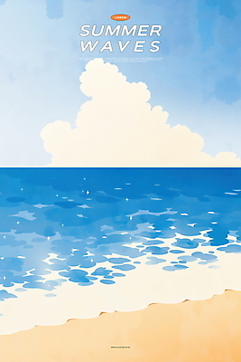 PSD 구름 물결 일러스트 하늘 해변 사람없음 파란색 반짝임 여름풍경 청량 국내일러스트 자연요소 바다 컬러 모션 풍경 파일형식 여름_계절
