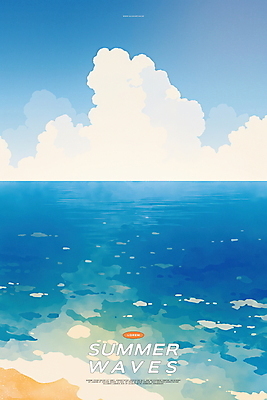 PSD 구름 물결 일러스트 하늘 해변 사람없음 파란색 여름풍경 청량 국내일러스트 자연요소 바다 컬러 풍경 파일형식 여름_계절
