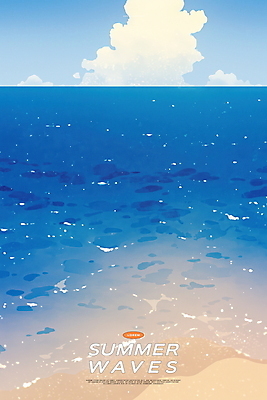 PSD 구름 물결 일러스트 하늘 해변 사람없음 파란색 여름풍경 청량 국내일러스트 자연요소 바다 컬러 풍경 파일형식 여름_계절