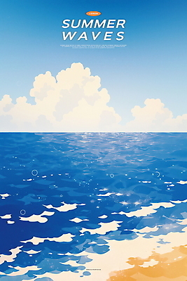 PSD 구름 물결 일러스트 하늘 해변 사람없음 파란색 여름풍경 청량 국내일러스트 자연요소 바다 컬러 풍경 파일형식 여름_계절