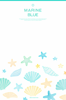 PSD 무료이미지 하늘색 백그라운드 일러스트 조개 수채화 불가사리 해변 사람없음 소라 국내일러스트 바다 어패류 극피동물 파란색 파일형식