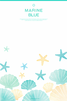 PSD 하늘색 백그라운드 일러스트 조개 수채화 불가사리 해변 사람없음 국내일러스트 바다 어패류 극피동물 파란색 파일형식