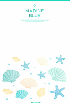 PSD 하늘색 백그라운드 일러스트 조개 수채화 불가사리 해변 사람없음 국내일러스트 바다 어패류 극피동물 파란색 파일형식