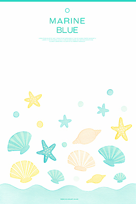 PSD 물결 하늘색 백그라운드 일러스트 조개 수채화 불가사리 해변 사람없음 소라 국내일러스트 바다 어패류 극피동물 파란색 파일형식