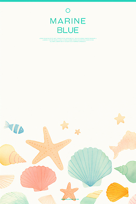PSD 하늘색 백그라운드 일러스트 조개 수채화 불가사리 어류 해변 사람없음 소라 국내일러스트 바다 어패류 극피동물 파란색 수중동물 파일형식