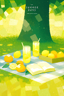 PSD 나무 음료 잎 오렌지 일러스트 잔 빨대 잔디 사람없음 책 소풍 여름풍경 레몬 돗자리 감성 국내일러스트 식물 식기 컨셉 과일 풍경 야외활동 파일형식 여름_계절