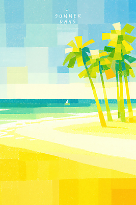 PSD 일러스트 하늘 해변 사람없음 야자수 여름풍경 감성 선박 국내일러스트 나무 바다 컨셉 수상교통 풍경 파일형식 여름_계절