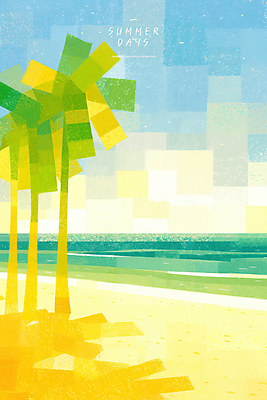 PSD 일러스트 하늘 그림자 해변 사람없음 야자수 여름풍경 감성 국내일러스트 나무 바다 컨셉 풍경 파일형식 여름_계절