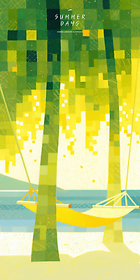 PSD 일러스트 그림자 해변 사람없음 여름풍경 버드나무 감성 해먹 국내일러스트 나무 바다 컨셉 풍경 침대 파일형식 여름_계절