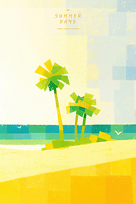 PSD 일러스트 조류 하늘 해변 사람없음 야자수 여름풍경 감성 국내일러스트 나무 동물 바다 컨셉 풍경 파일형식 여름_계절