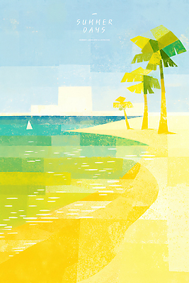 PSD 일러스트 하늘 해변 사람없음 야자수 여름풍경 감성 국내일러스트 나무 바다 컨셉 풍경 파일형식 여름_계절