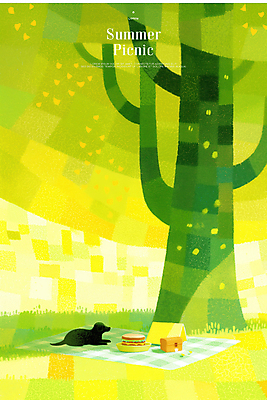 PSD 나무 접시 엎드리기 일러스트 샌드위치 잔디 사람없음 초록색 여름 햇빛 소풍 바구니 강아지 돗자리 감성 국내일러스트 식물 식기 계절 음식 컬러 컨셉 모션 반려동물 태양 야외활동 개 파일형식