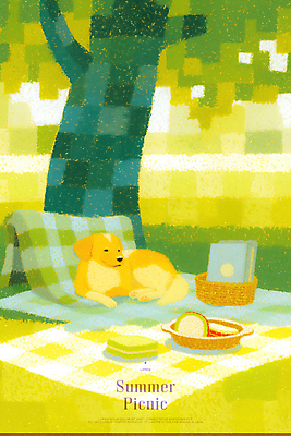 PSD 나무 일러스트 그림자 사람없음 책 초록색 여름 햇빛 소풍 식탁보 강아지 담요 돗자리 감성 음식바구니 국내일러스트 식물 계절 음식 컬러 컨셉 반려동물 태양 야외활동 바구니 개 파일형식