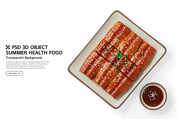 PSD 편집이미지 접시 한식 사람없음 여름 3D 소스 깨 보양식 건강식 장어구이 쪽파 소스그릇 편집3D 그릇 식기 계절 음식 식재료 양념 조미료 장어 디지털합성 생선요리 파 몸보신 파일형식