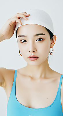 JPG 편집이미지 여자 수영복 한명 상반신 성인 귀걸이 만지기 수영모 의료성형뷰티 성인여자한명만 편집실사 AI인물포토 AI콘텐츠 1 옷 장신구 모션 사람 CG 수영용품 여자한명만 성인여자만 파일형식 AI포토