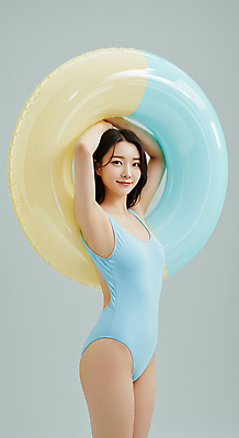 JPG 편집이미지 여자 수영복 한명 미소 들기 성인 튜브 의료성형뷰티 성인여자한명만 편집실사 AI인물포토 AI콘텐츠 1 옷 모션 표정 사람 CG 여자한명만 성인여자만 파일형식 AI포토