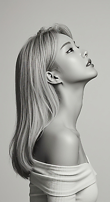 JPG 편집이미지 여자 흑백 한명 상반신 성인 옆모습 올려보기 의료성형뷰티 성인여자한명만 편집실사 오프숄더 AI인물포토 AI콘텐츠 1 뷰포인트 상의 모션 촬영기법 사람 CG 여자한명만 성인여자만 파일형식 AI포토