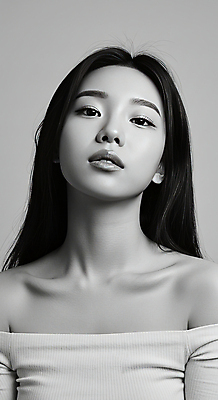JPG 편집이미지 응시 여자 흑백 한명 상반신 성인 의료성형뷰티 성인여자한명만 편집실사 오프숄더 AI인물포토 AI콘텐츠 1 시선 상의 촬영기법 사람 CG 여자한명만 성인여자만 파일형식 AI포토