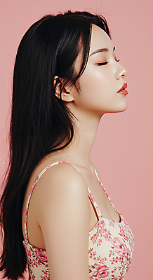 JPG 편집이미지 여자 분홍색 꽃무늬 한명 상반신 성인 옆모습 눈감음 의료성형뷰티 성인여자한명만 편집실사 AI인물포토 AI콘텐츠 1 꽃 뷰포인트 컬러 무늬 모션 사람 CG 여자한명만 성인여자만 파일형식 AI포토