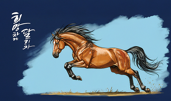 PSD 편집이미지 하늘색 붓터치 사람없음 달리기 희망 말_동물 남색 그림 역동적 이미지편집 병오년 감정 컬러 컨셉 포유류 모션 파란색 파일형식 2026년