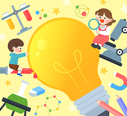 전신 여자 남자 별 어린이 과학 일러스트 전구 상상 돋보기 색연필 현미경 웃음 앉기 소녀 소년 두명 가리킴 관찰 스포이트 시험관 지우개 과학교육 U자형자석 과학의날 둥근플라스크 어린이만 연노랑색 과학의달 국내일러스트 AI파일 자연요소 교육 모션 학용품 표정 실험기구 사람 손짓 노란색 4월 플라스크 자석 피펫 파일형식 벡터 법정기념일