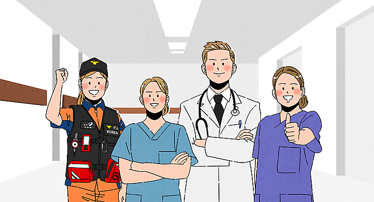 여자 남자 일러스트 청진기 전등 병원 미소 여러명 상반신 성인 팔짱 파이팅 간호사 의사가운 복도 전문직 소방관 따봉 간호복 소방관모자 성인만 방호복 국내일러스트 AI파일 직업 모자_잡화 옷 다수 유니폼 의학 의료기기 모션 조명 표정 사람 의료진 의사 최고 가운 구조원 소방 파일형식 벡터