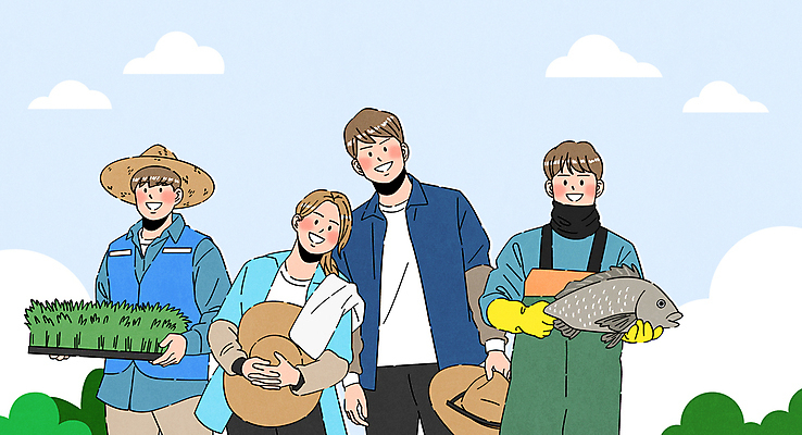 구름 모자 여자 남자 하늘색 일러스트 하늘 작업복 어류 미소 들기 여러명 상반신 성인 수건 조끼 풀 전문직 농부 어부 고무장갑 성인만 국내일러스트 AI파일 자연요소 식물 직업 잡화 옷 장갑 다수 모션 표정 사람 파란색 위생용품 수중동물 외투 고무 파일형식 벡터