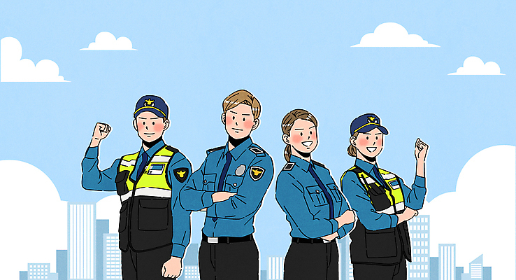 구름 여자 남자 하늘색 일러스트 하늘 미소 빌딩 여러명 상반신 성인 팔짱 파이팅 전문직 경찰복 여경 경찰모자 성인만 국내일러스트 AI파일 자연요소 직업 모자_잡화 다수 유니폼 모션 표정 사람 건물 파란색 경찰 파일형식 벡터